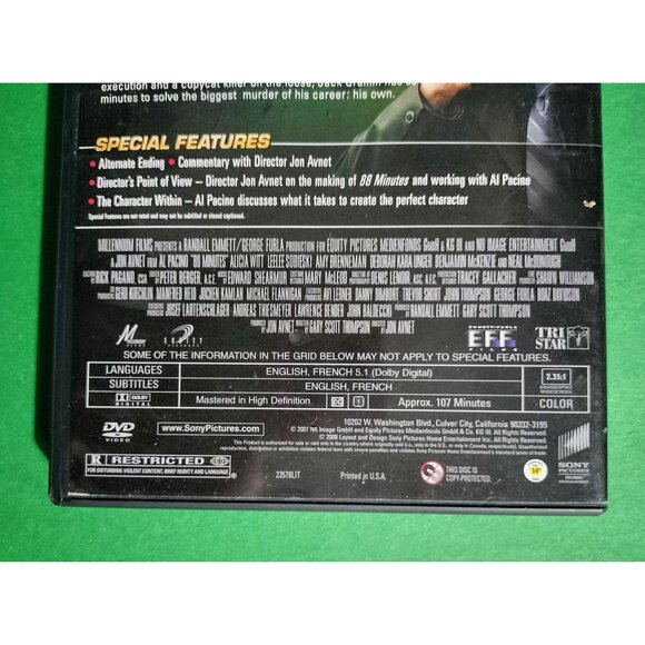 Al Pacino "88 Minutes" DVD Movie Thrilling Suspense Crime Film R-Rated Jon Avnet - Picture 9 of 13